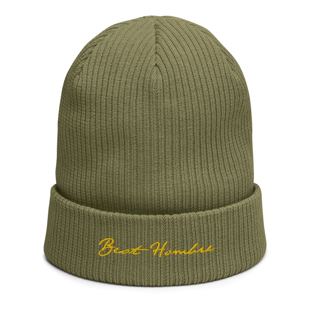 100% Organic cuffed ribbed beanie -Olive
